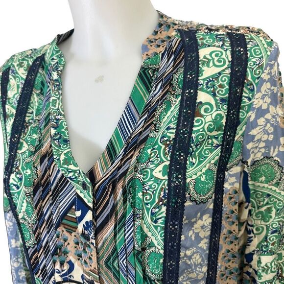 Anthropologie TINY Lace Boho Longsleeve Green Shift Tunic/Dress Small Petite - Picture 3 of 8